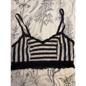 Victoria's Secret PINK Black & White Stripe Lace Trim‎ Bralette, Size Large
